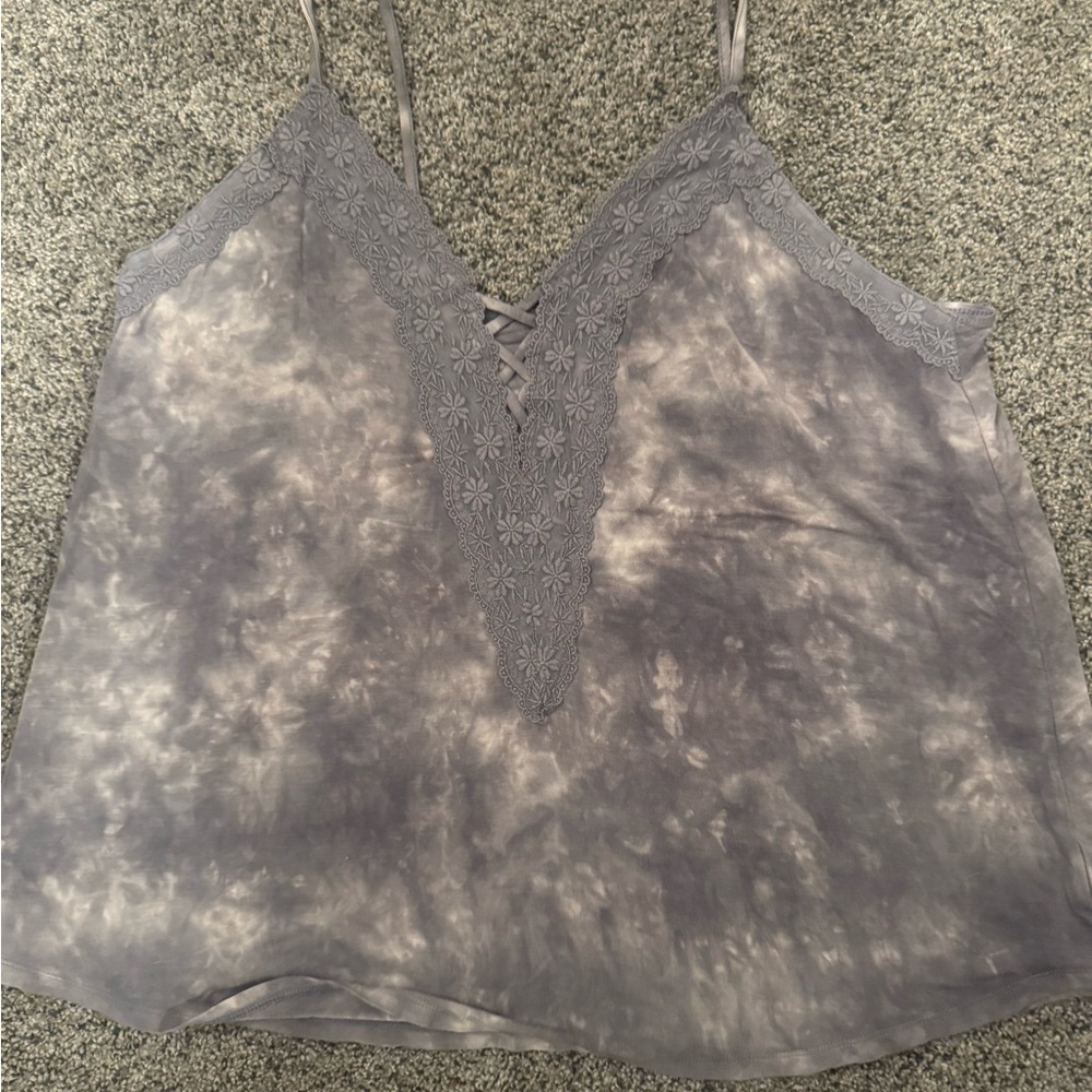 Elegant Gray Lace Trim Women's Top